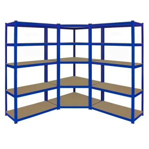 1 Estantería Esquinera y 2 Estanterías T-Rax de Acero Sin Tornillos Azules