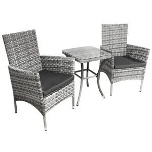 Bistro Set Ratán 3 Piezas Silla de Jardín al Aire Libre Mesa Patio Comedor Balcón Gris Claro
