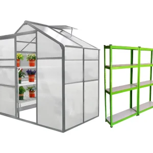 Invernadero 1.8m x 1.2m Policarbonato Tipo Caseta Jardín sin Base con Estantería